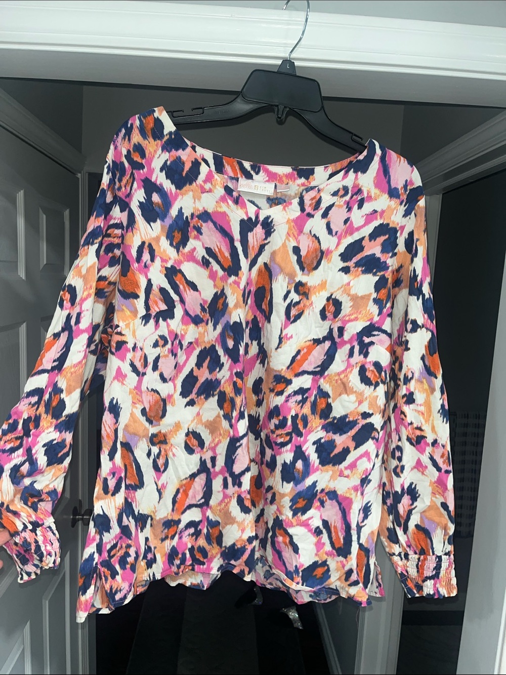 Belle‎ by Kim Gravel Colorful Cheetah Print Long Sleeve Lightweight Top 2X